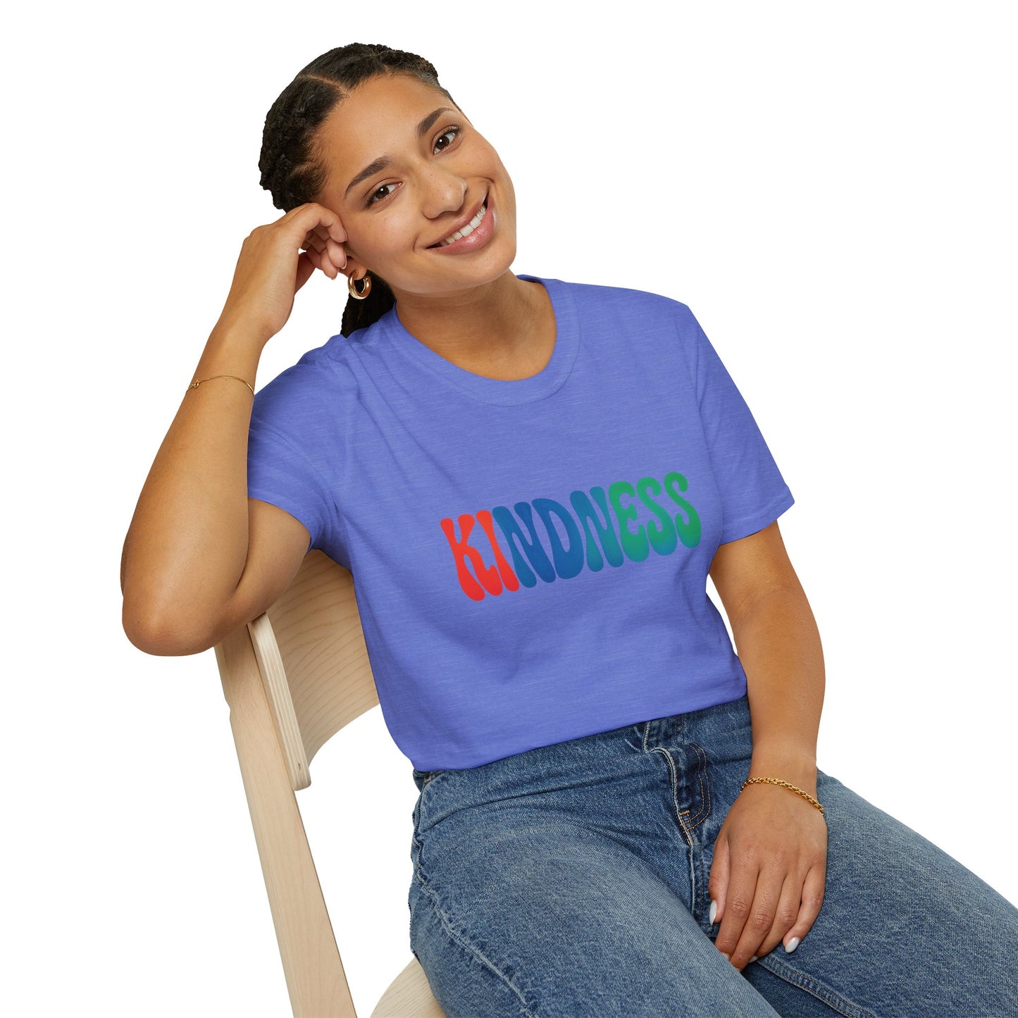 Kindness 💚❤️💙Softstyle T-Shirt, Colorful Graphic Tee, Positive Vibes Shirt, Cute Gift for Friends, Uplifting Fashion Statement