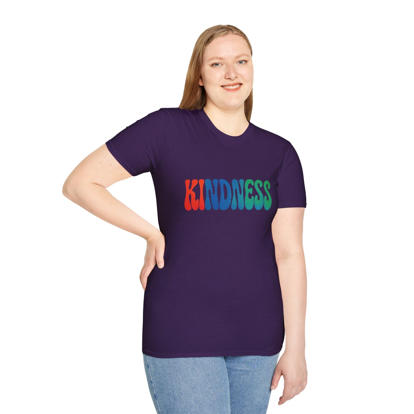 Kindness 💚❤️💙Softstyle T-Shirt, Colorful Graphic Tee, Positive Vibes Shirt, Cute Gift for Friends, Uplifting Fashion Statement