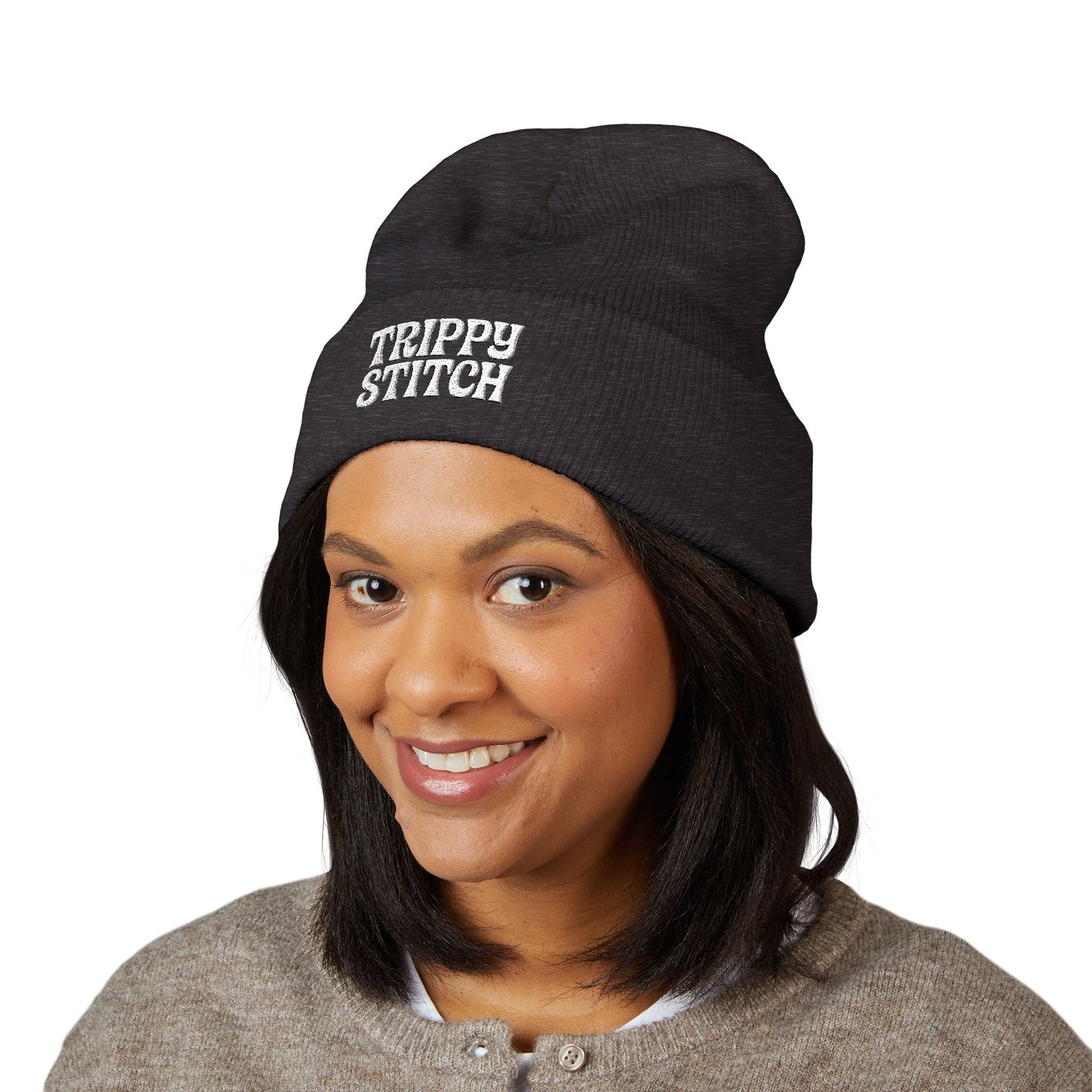 Trippy Stitch Classic Cuffed Beanie - Cozy Embroidered Knit Hat, Winter Accessories, Gift for Him/Her, Casual Beanie, Trendy Knitwear