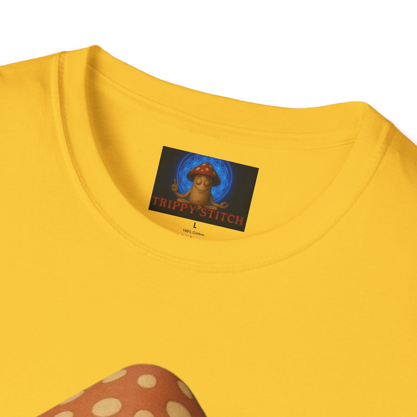 Mani the Mushroom T-Shirt - Unisex Softstyle Tee, Casual Humor Gift, Mindfulness Apparel, Trendy Streetwear, Unique Relaxed Wear