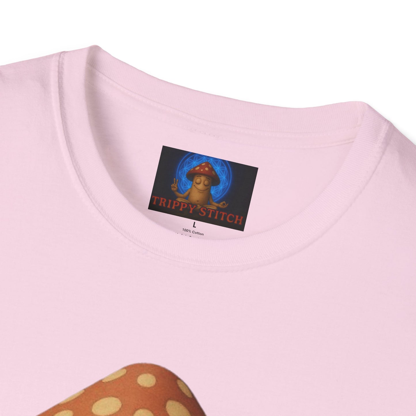 Mani the Mushroom T-Shirt - Unisex Softstyle Tee, Casual Humor Gift, Mindfulness Apparel, Trendy Streetwear, Unique Relaxed Wear