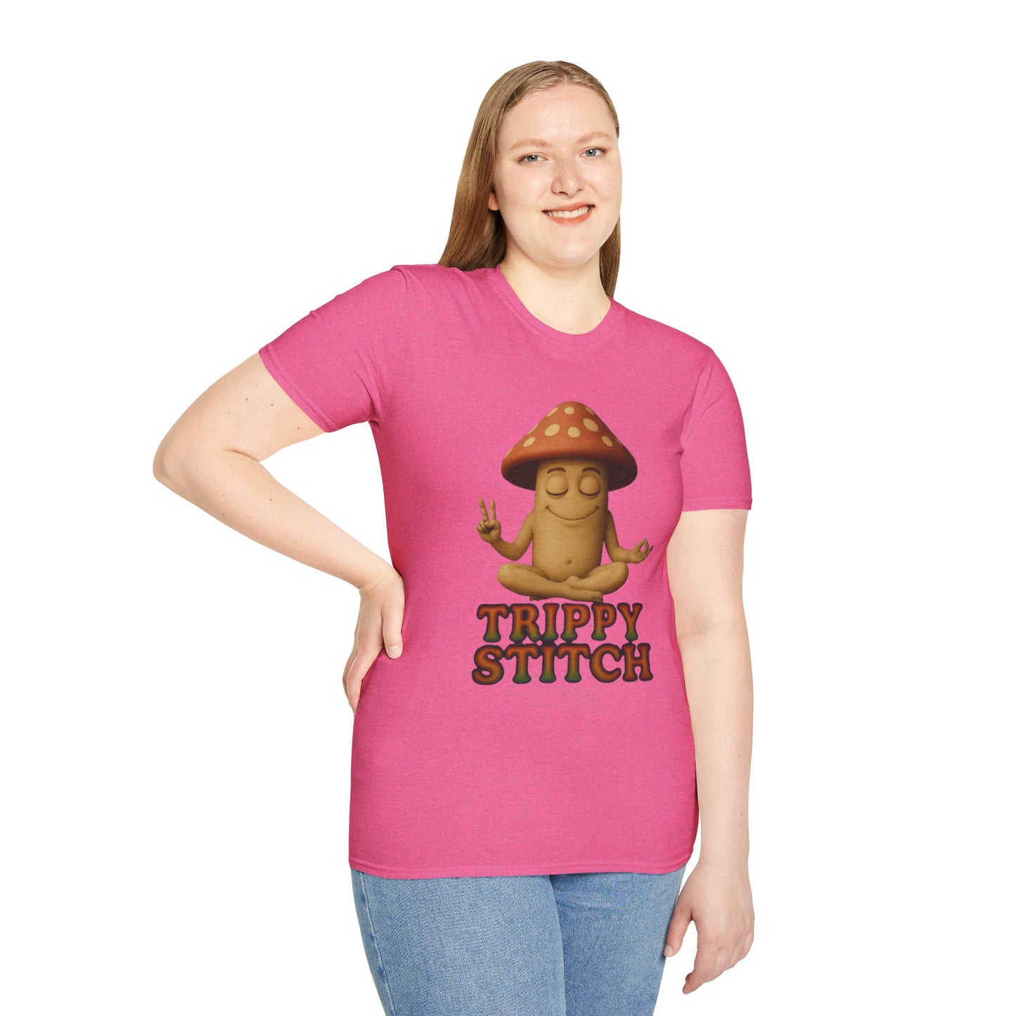 Mani the Mushroom T-Shirt - Unisex Softstyle Tee, Casual Humor Gift, Mindfulness Apparel, Trendy Streetwear, Unique Relaxed Wear