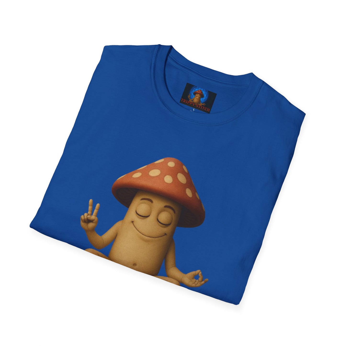 Mani the Mushroom T-Shirt - Unisex Softstyle Tee, Casual Humor Gift, Mindfulness Apparel, Trendy Streetwear, Unique Relaxed Wear
