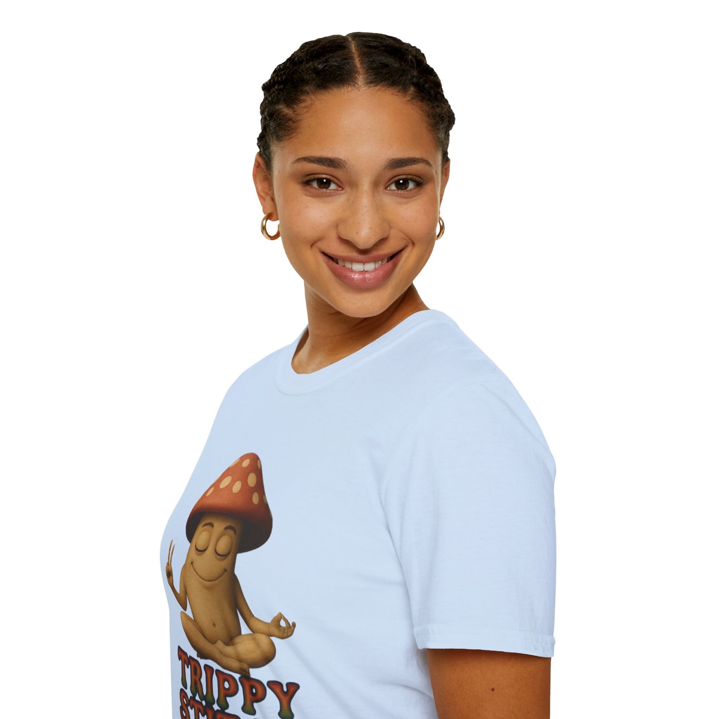 Mani the Mushroom T-Shirt - Unisex Softstyle Tee, Casual Humor Gift, Mindfulness Apparel, Trendy Streetwear, Unique Relaxed Wear
