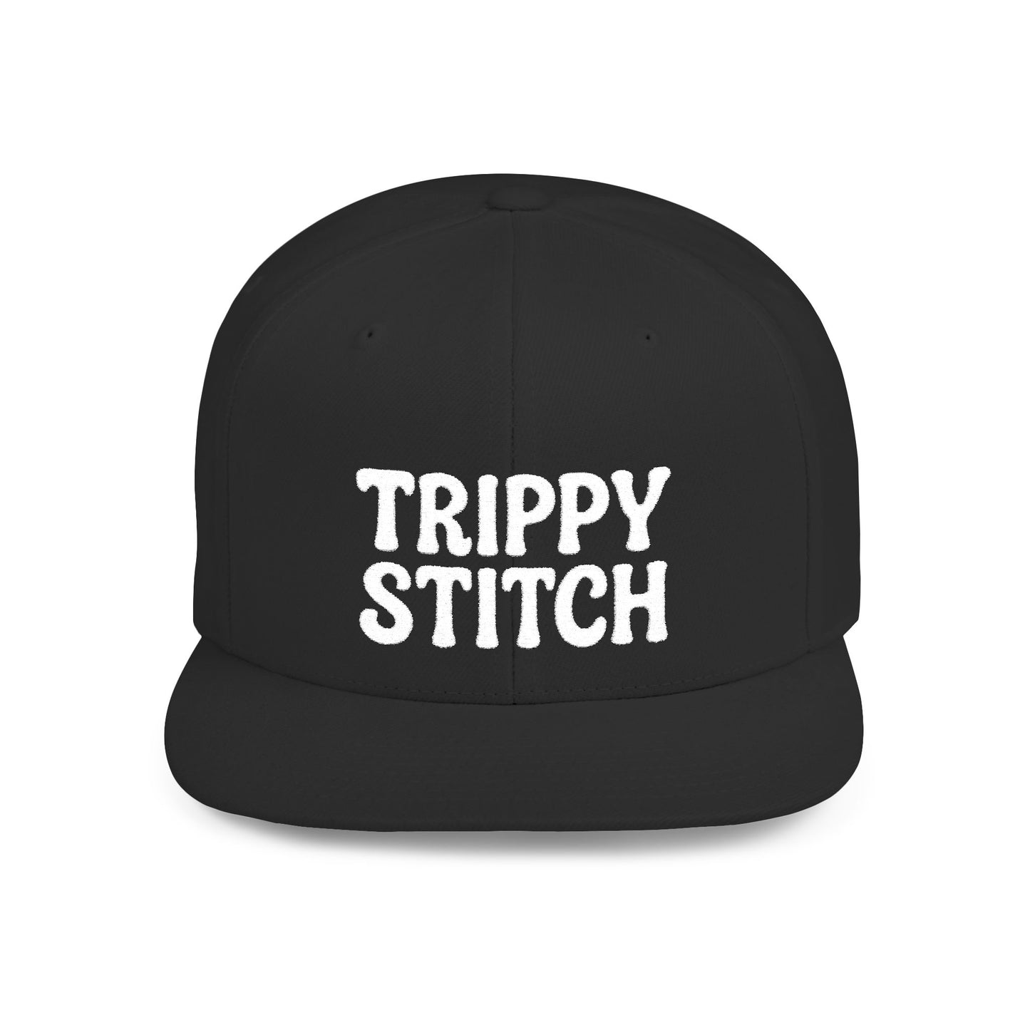 Trippy Stitch ALL WHITE FONT Flat Bill Snapback