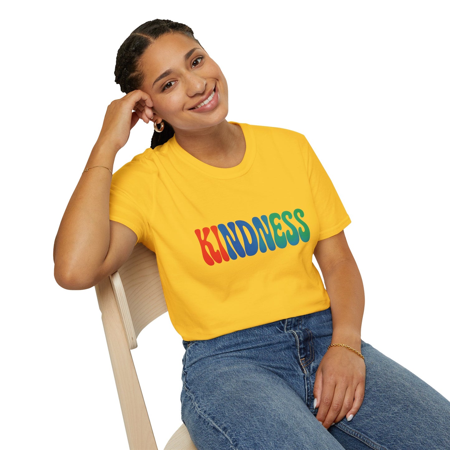 Kindness 💚❤️💙Softstyle T-Shirt, Colorful Graphic Tee, Positive Vibes Shirt, Cute Gift for Friends, Uplifting Fashion Statement