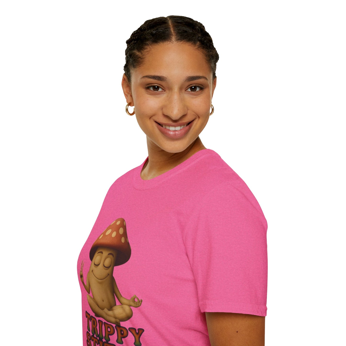 Mani the Mushroom T-Shirt - Unisex Softstyle Tee, Casual Humor Gift, Mindfulness Apparel, Trendy Streetwear, Unique Relaxed Wear