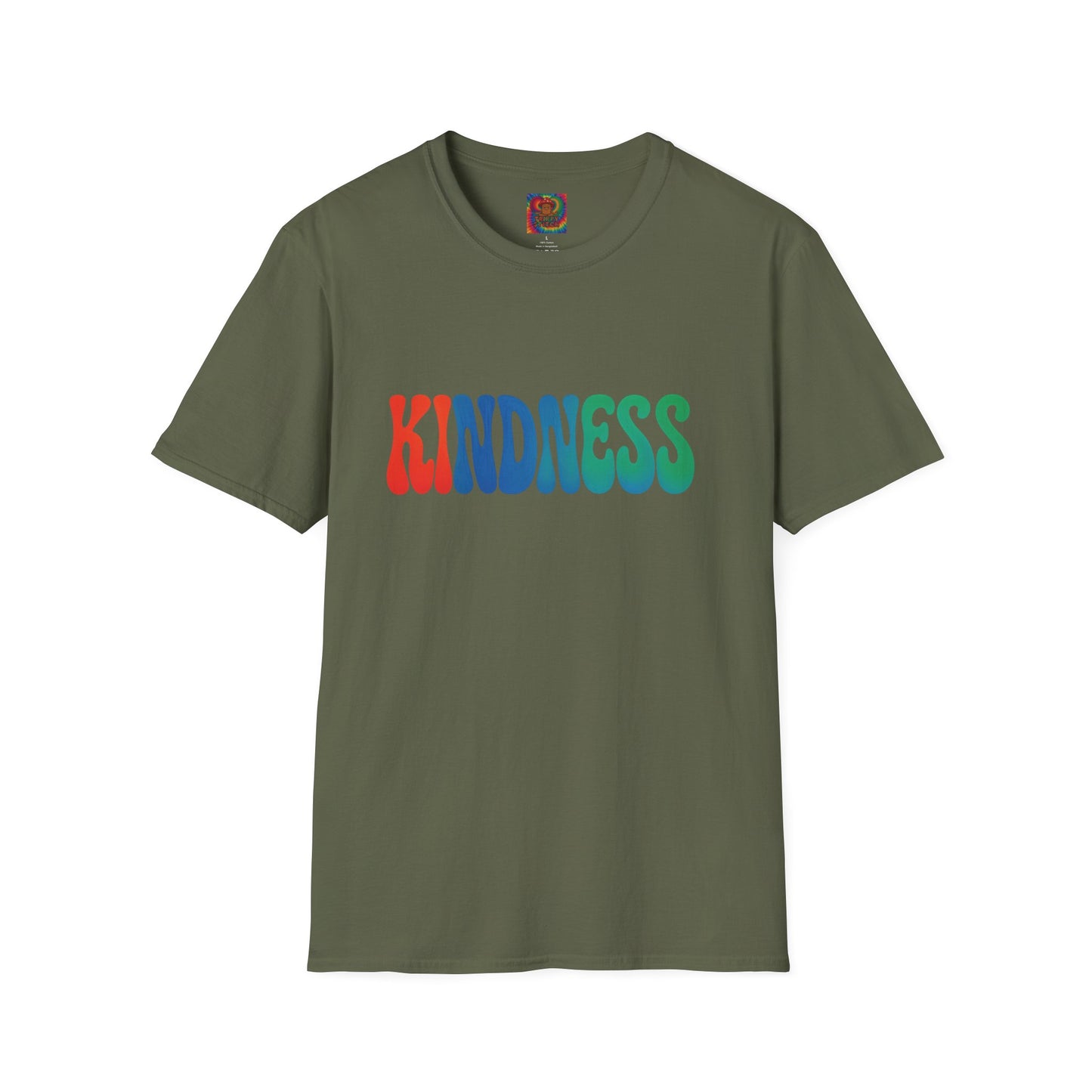 Kindness 💚❤️💙Softstyle T-Shirt, Colorful Graphic Tee, Positive Vibes Shirt, Cute Gift for Friends, Uplifting Fashion Statement