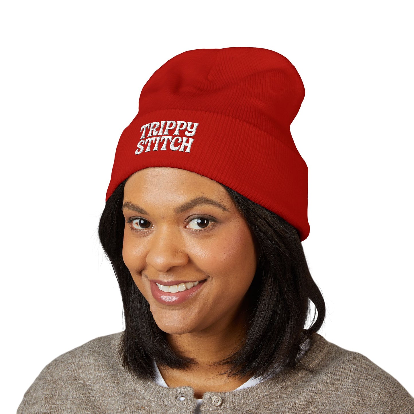 Trippy Stitch Classic Cuffed Beanie - Cozy Embroidered Knit Hat, Winter Accessories, Gift for Him/Her, Casual Beanie, Trendy Knitwear