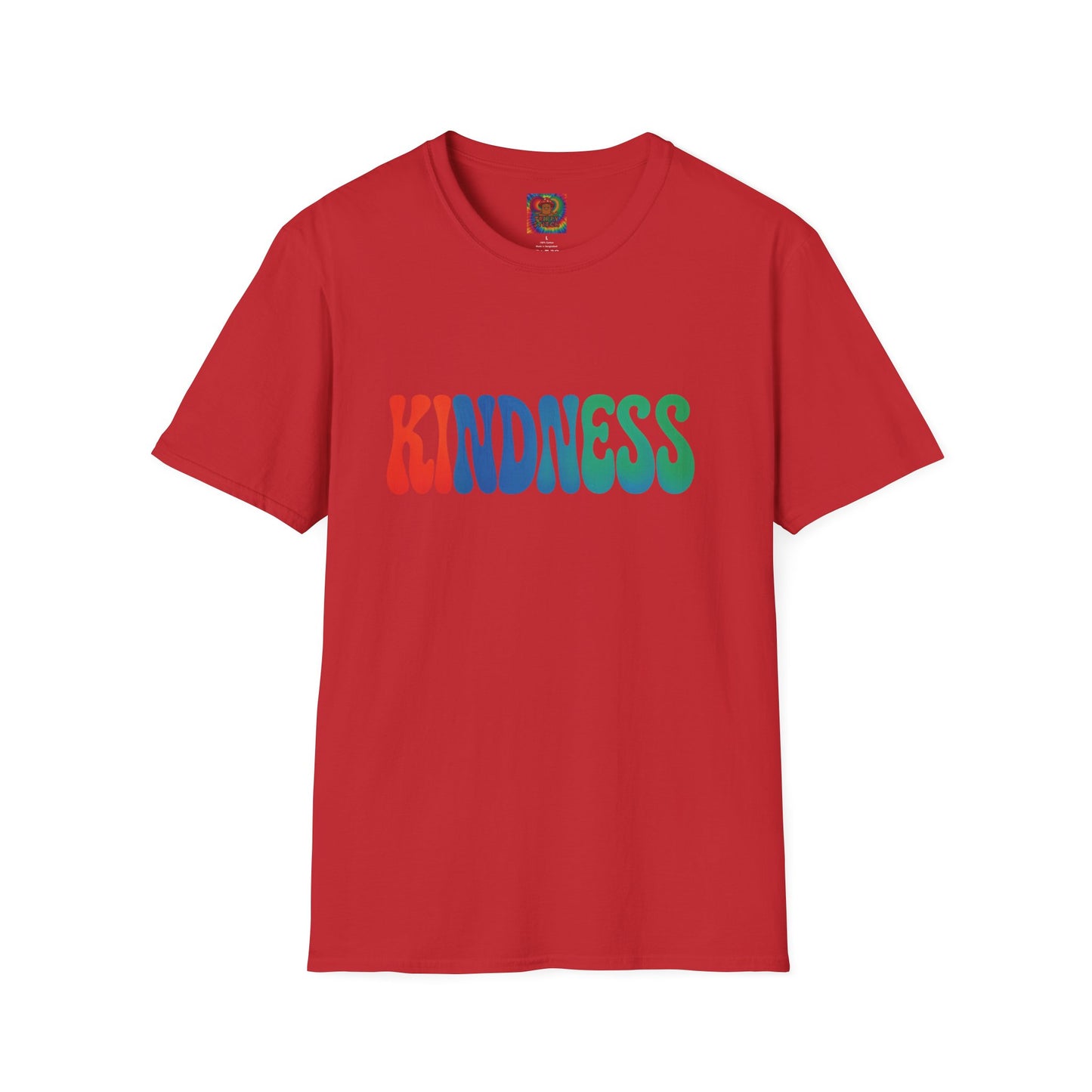 Kindness 💚❤️💙Softstyle T-Shirt, Colorful Graphic Tee, Positive Vibes Shirt, Cute Gift for Friends, Uplifting Fashion Statement