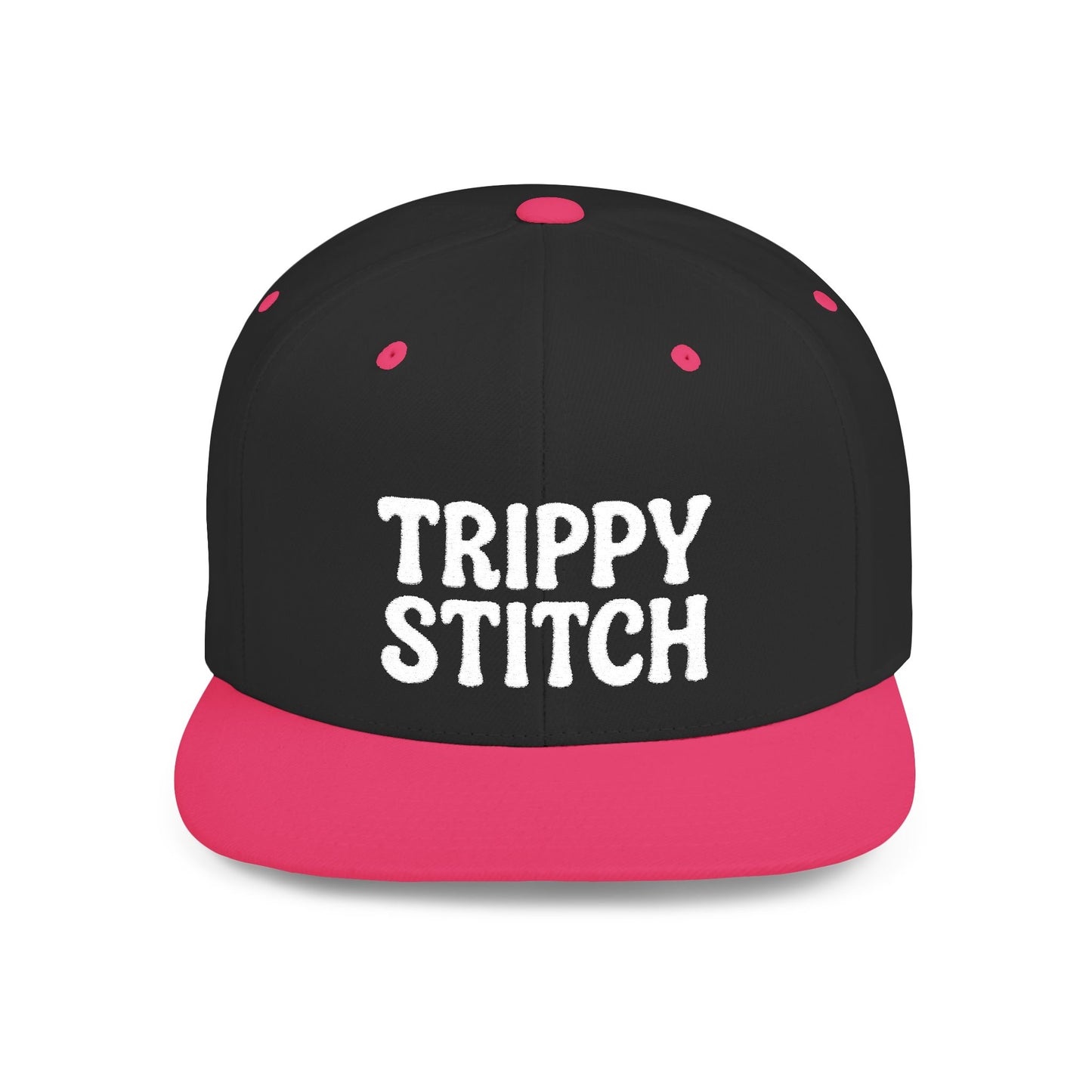 Trippy Stitch ALL WHITE FONT Flat Bill Snapback
