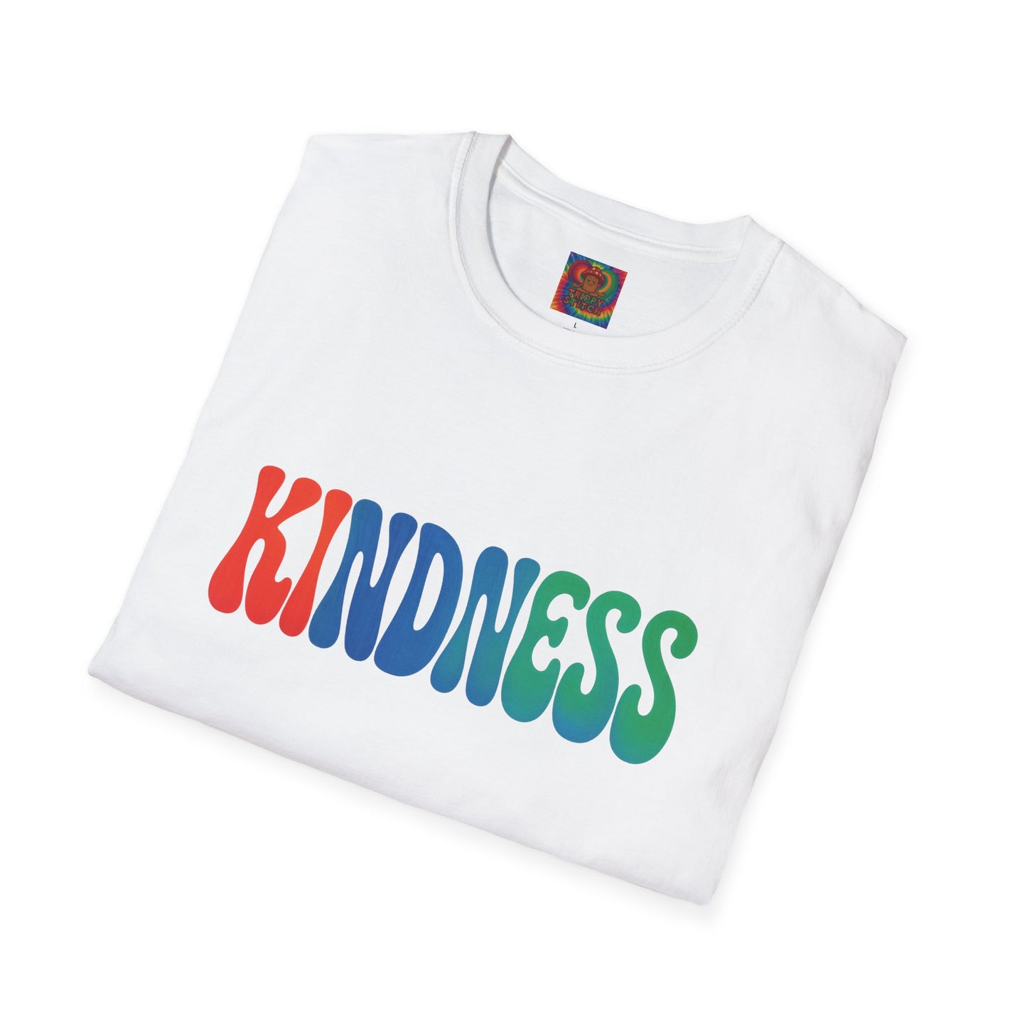 Kindness 💚❤️💙Softstyle T-Shirt, Colorful Graphic Tee, Positive Vibes Shirt, Cute Gift for Friends, Uplifting Fashion Statement