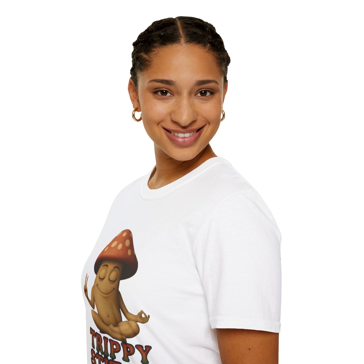 Mani the Mushroom T-Shirt - Unisex Softstyle Tee, Casual Humor Gift, Mindfulness Apparel, Trendy Streetwear, Unique Relaxed Wear