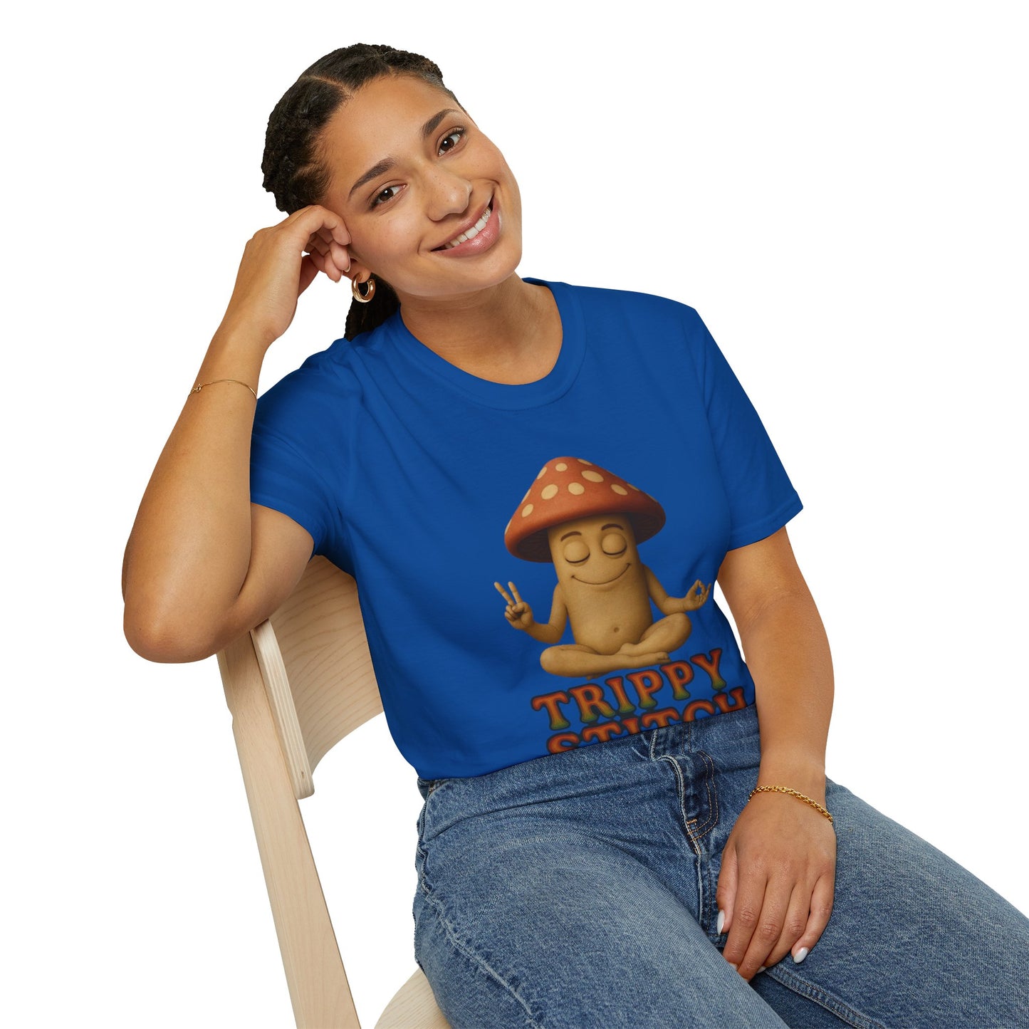Mani the Mushroom T-Shirt - Unisex Softstyle Tee, Casual Humor Gift, Mindfulness Apparel, Trendy Streetwear, Unique Relaxed Wear