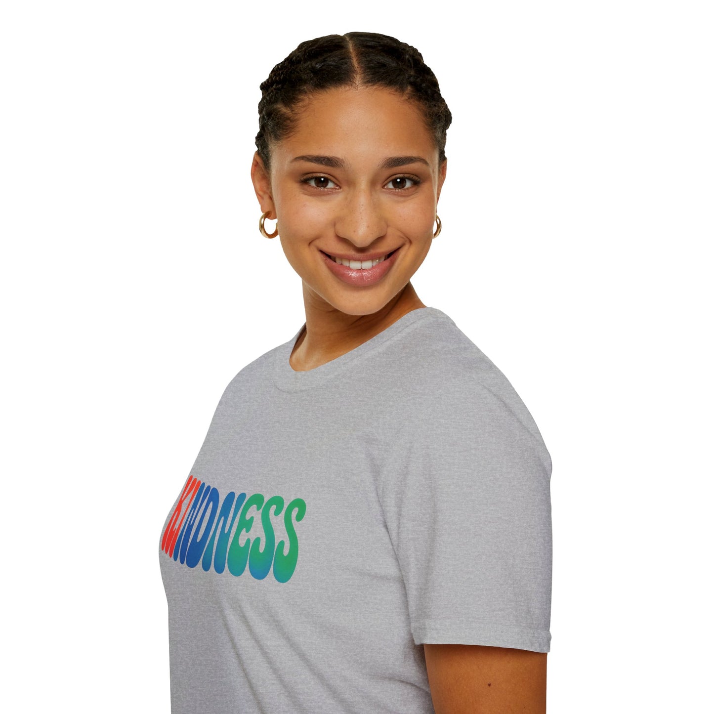 Kindness 💚❤️💙Softstyle T-Shirt, Colorful Graphic Tee, Positive Vibes Shirt, Cute Gift for Friends, Uplifting Fashion Statement