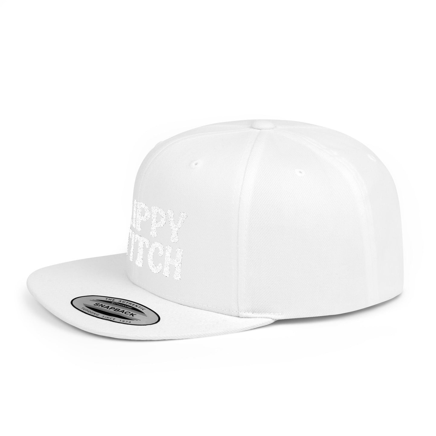 Trippy Stitch ALL WHITE FONT Flat Bill Snapback