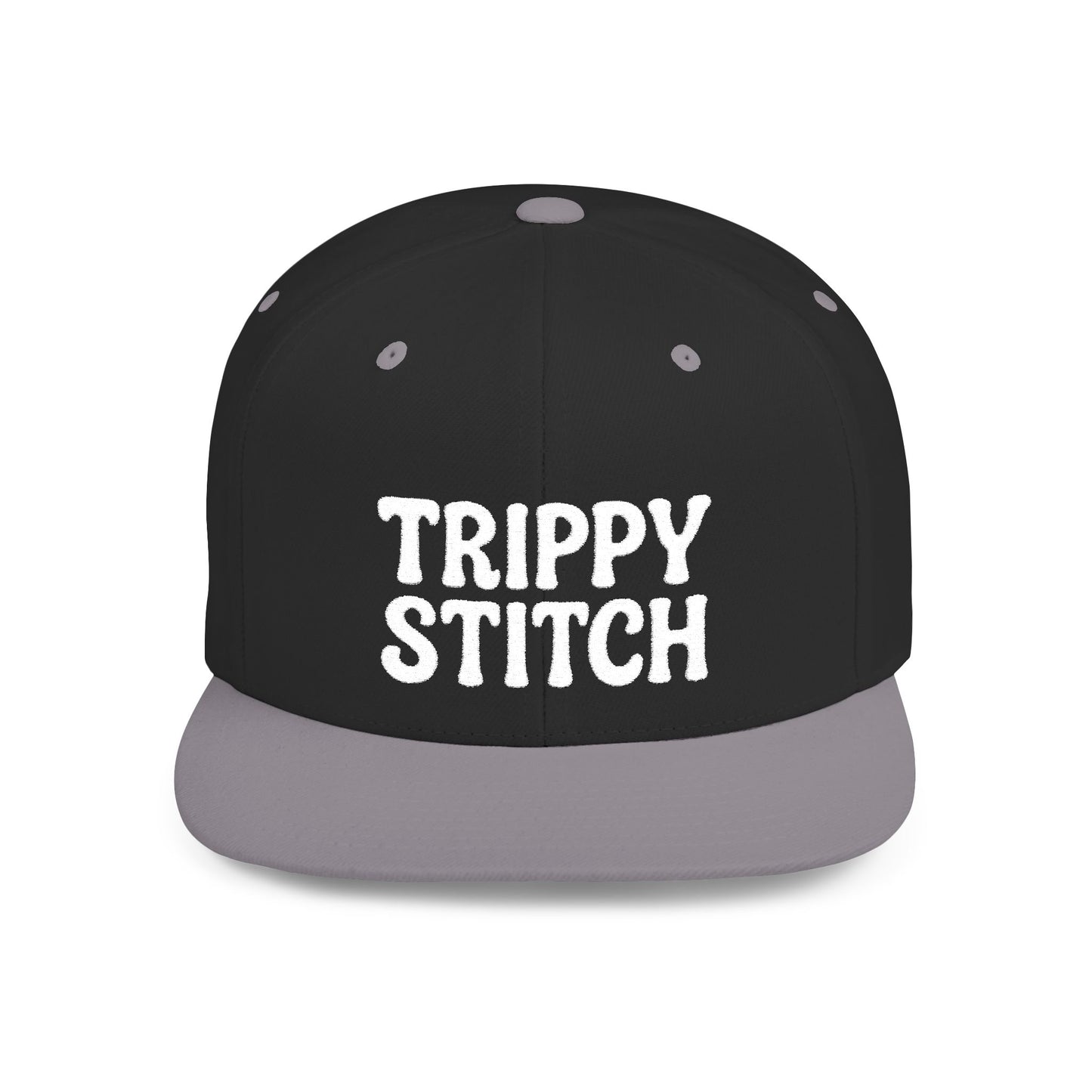Trippy Stitch ALL WHITE FONT Flat Bill Snapback