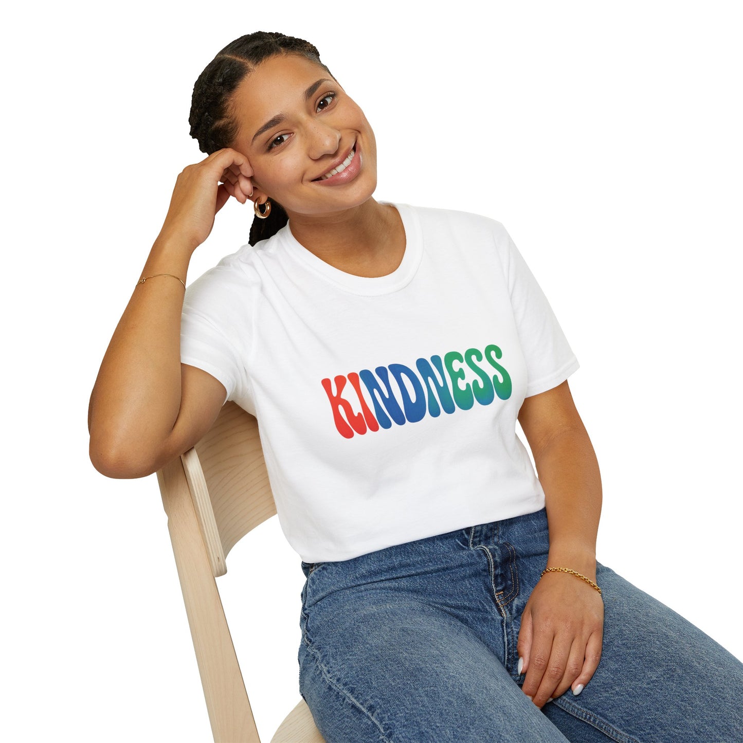 Kindness 💚❤️💙Softstyle T-Shirt, Colorful Graphic Tee, Positive Vibes Shirt, Cute Gift for Friends, Uplifting Fashion Statement