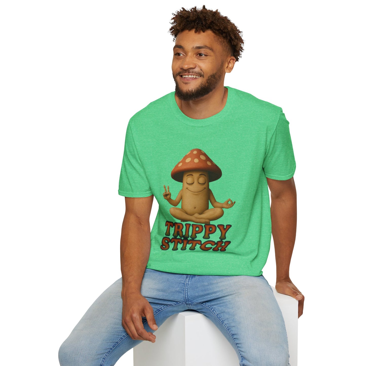 Mani the Mushroom T-Shirt - Unisex Softstyle Tee, Casual Humor Gift, Mindfulness Apparel, Trendy Streetwear, Unique Relaxed Wear