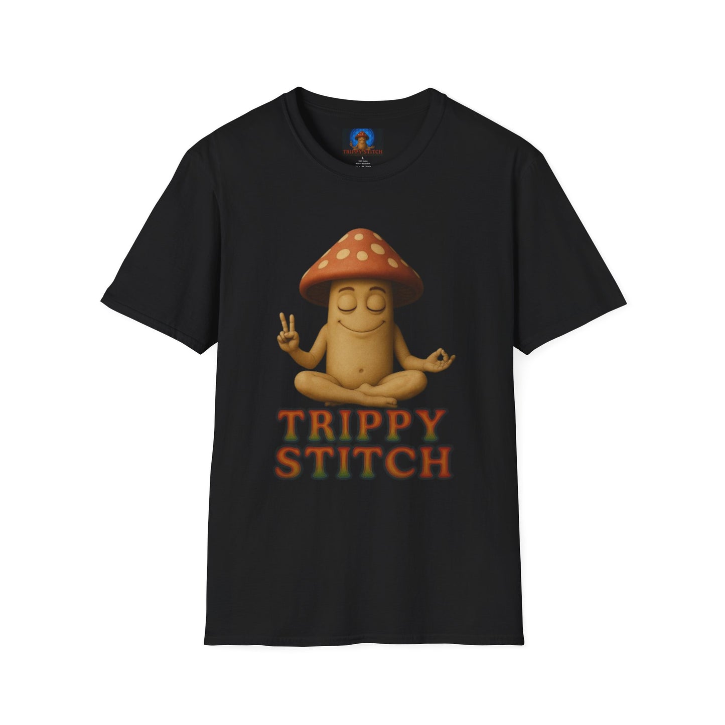Mani the Mushroom T-Shirt - Unisex Softstyle Tee, Casual Humor Gift, Mindfulness Apparel, Trendy Streetwear, Unique Relaxed Wear