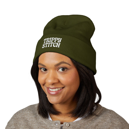 Trippy Stitch Classic Cuffed Beanie - Cozy Embroidered Knit Hat, Winter Accessories, Gift for Him/Her, Casual Beanie, Trendy Knitwear