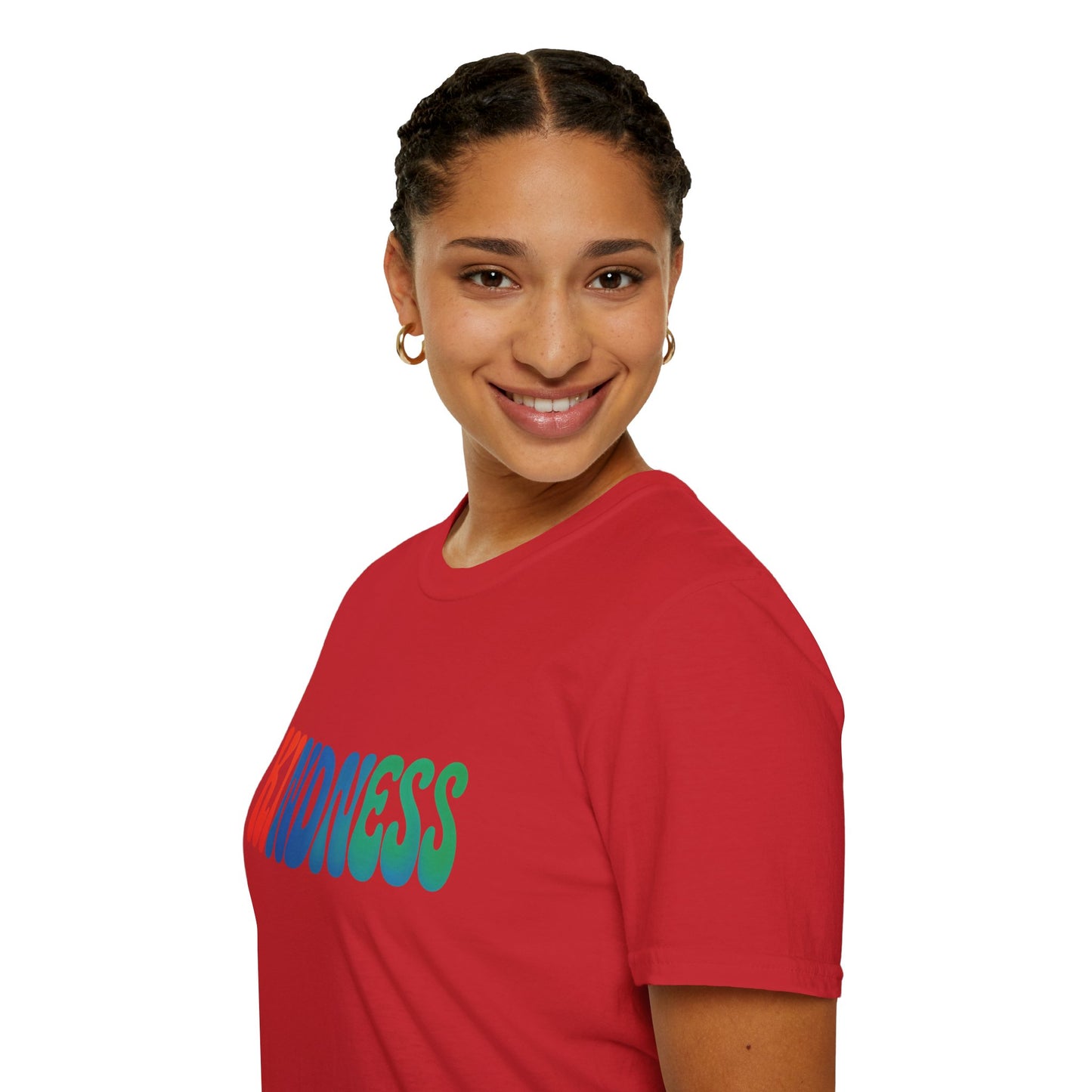 Kindness 💚❤️💙Softstyle T-Shirt, Colorful Graphic Tee, Positive Vibes Shirt, Cute Gift for Friends, Uplifting Fashion Statement