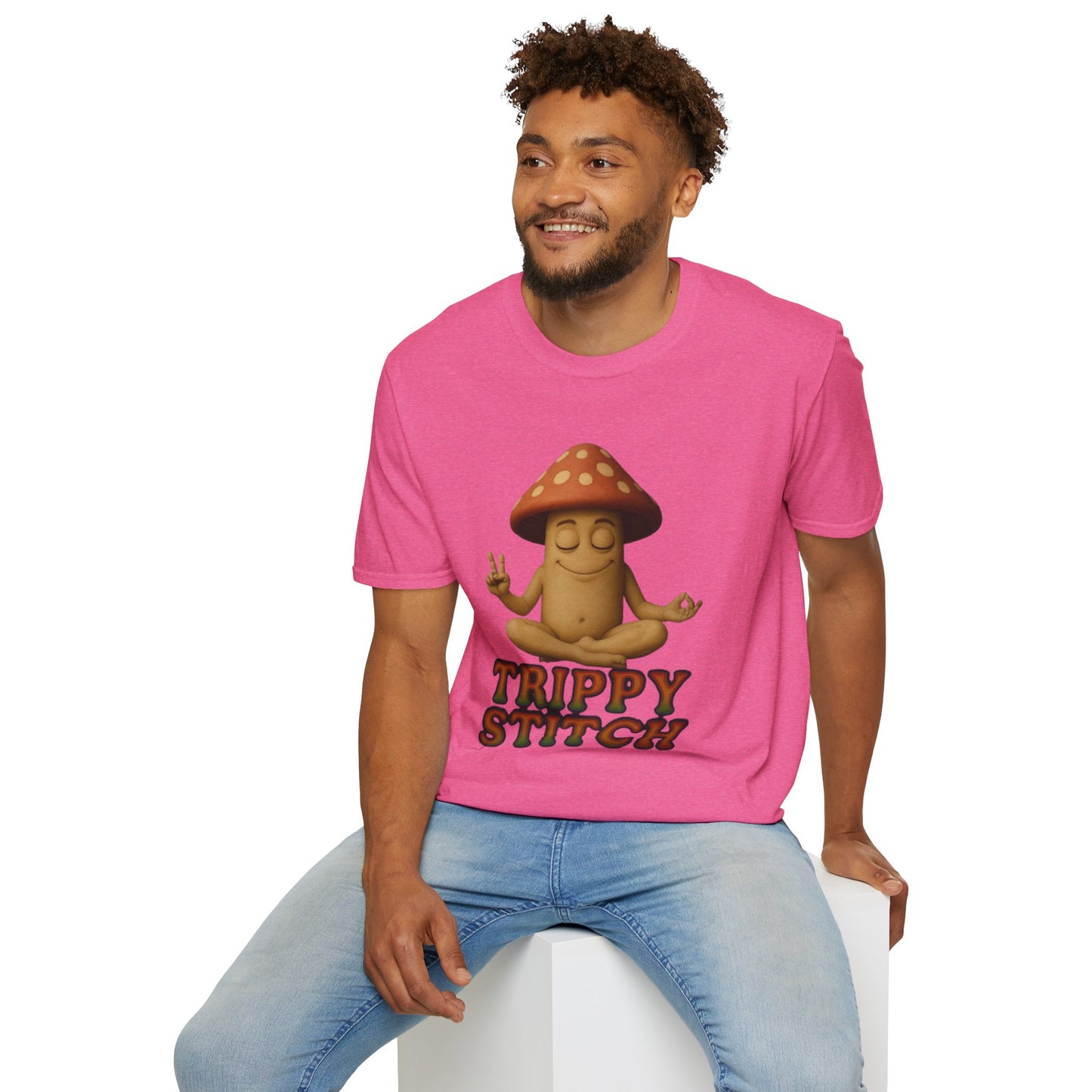 Mani the Mushroom T-Shirt - Unisex Softstyle Tee, Casual Humor Gift, Mindfulness Apparel, Trendy Streetwear, Unique Relaxed Wear