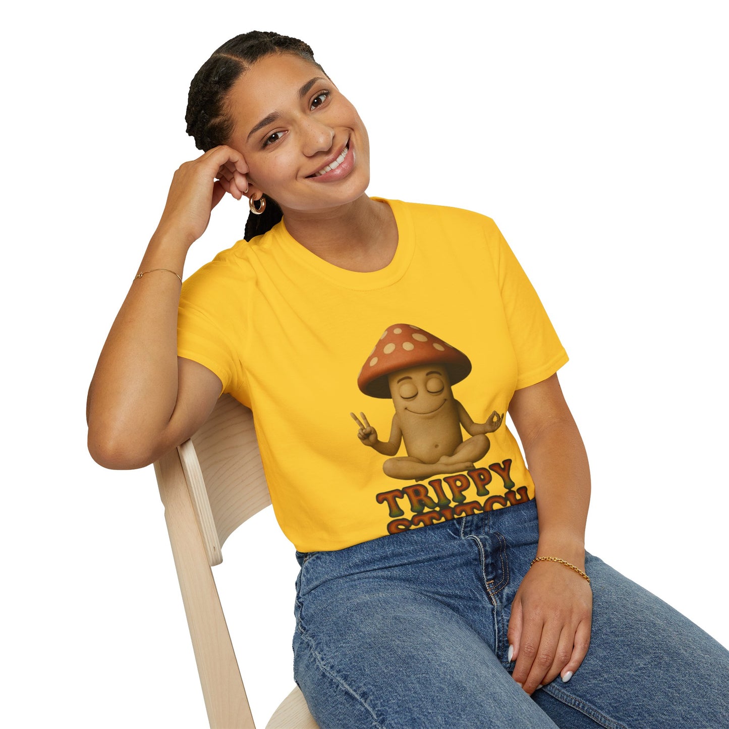 Mani the Mushroom T-Shirt - Unisex Softstyle Tee, Casual Humor Gift, Mindfulness Apparel, Trendy Streetwear, Unique Relaxed Wear