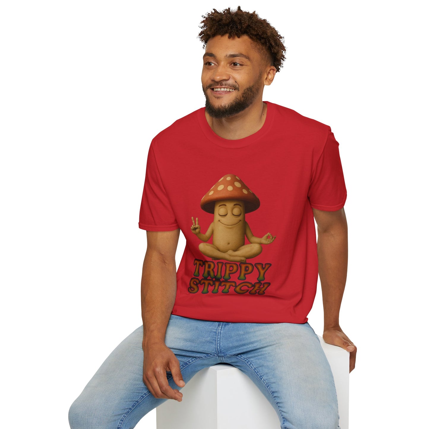 Mani the Mushroom T-Shirt - Unisex Softstyle Tee, Casual Humor Gift, Mindfulness Apparel, Trendy Streetwear, Unique Relaxed Wear