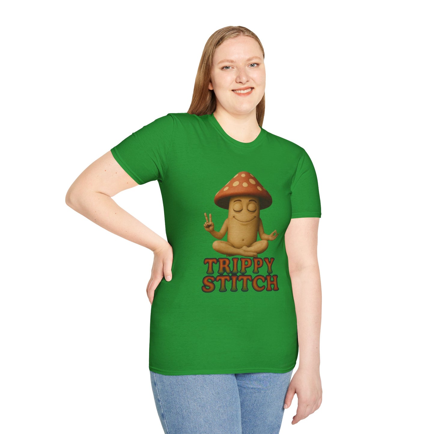 Mani the Mushroom T-Shirt - Unisex Softstyle Tee, Casual Humor Gift, Mindfulness Apparel, Trendy Streetwear, Unique Relaxed Wear