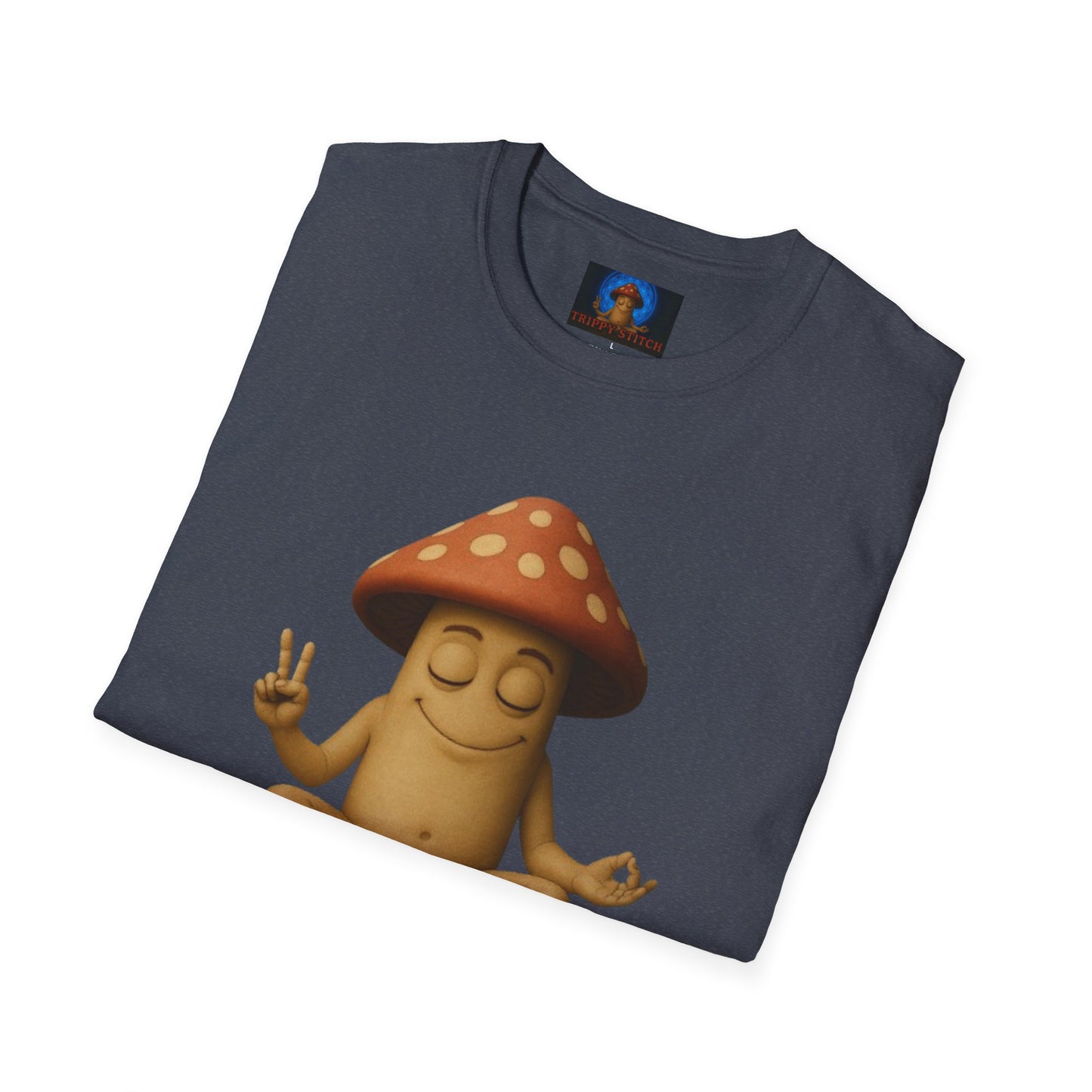 Mani the Mushroom T-Shirt - Unisex Softstyle Tee, Casual Humor Gift, Mindfulness Apparel, Trendy Streetwear, Unique Relaxed Wear