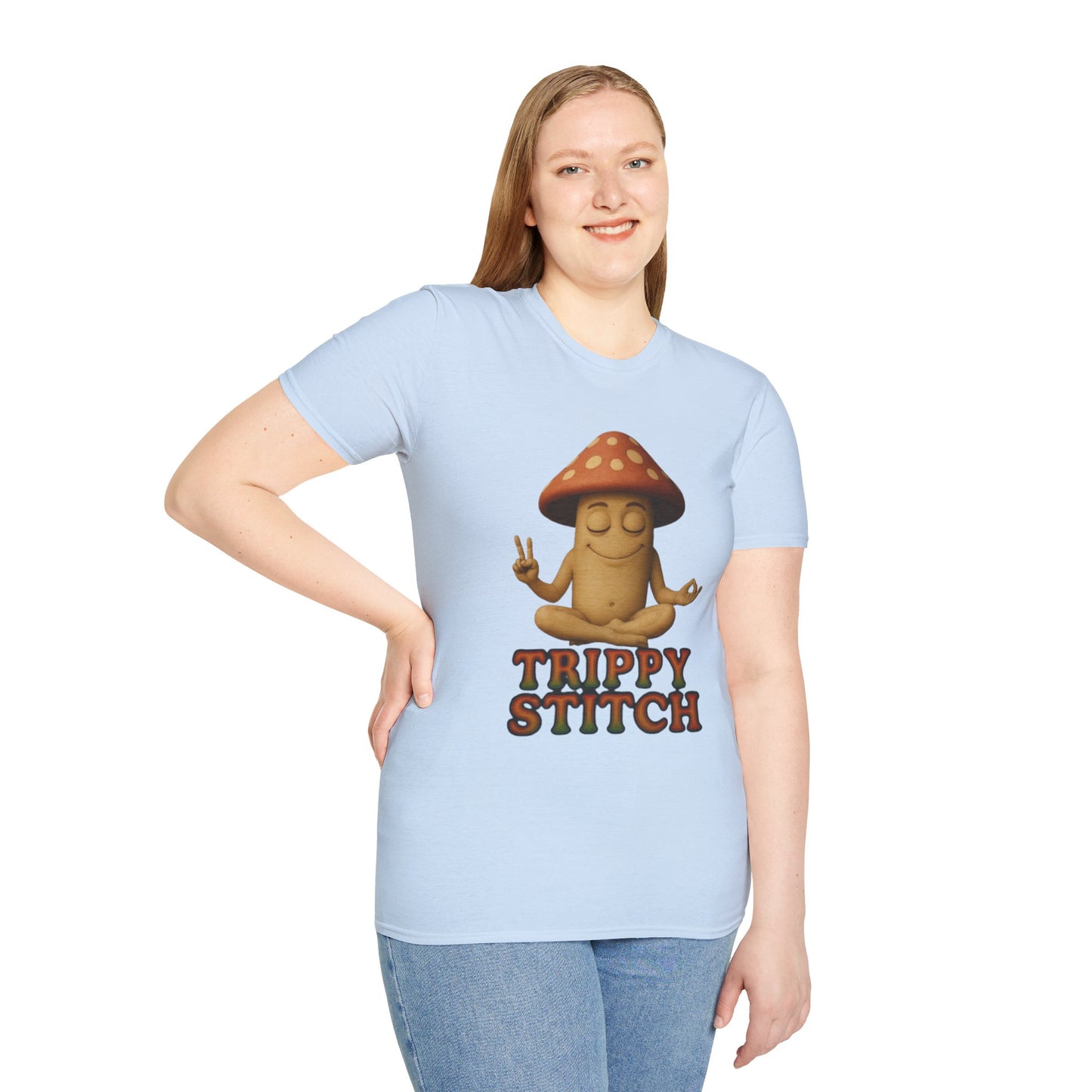 Mani the Mushroom T-Shirt - Unisex Softstyle Tee, Casual Humor Gift, Mindfulness Apparel, Trendy Streetwear, Unique Relaxed Wear